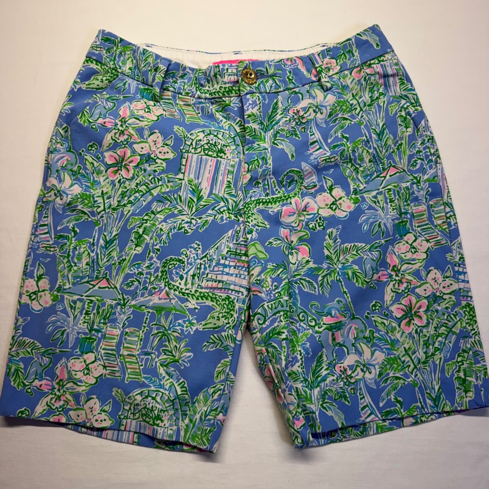 Lilly Pulitzer Natia Shorts 4 Blue Tropical Print 9in Bermuda Resort Preppy